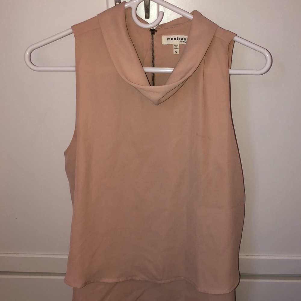 Tan chiffon collared tank